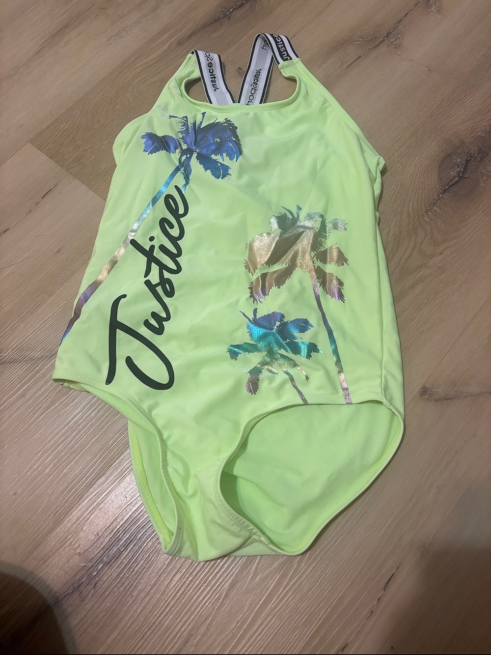 Justice Neon Yellow Palm Graphic One-Piece Swimsuit